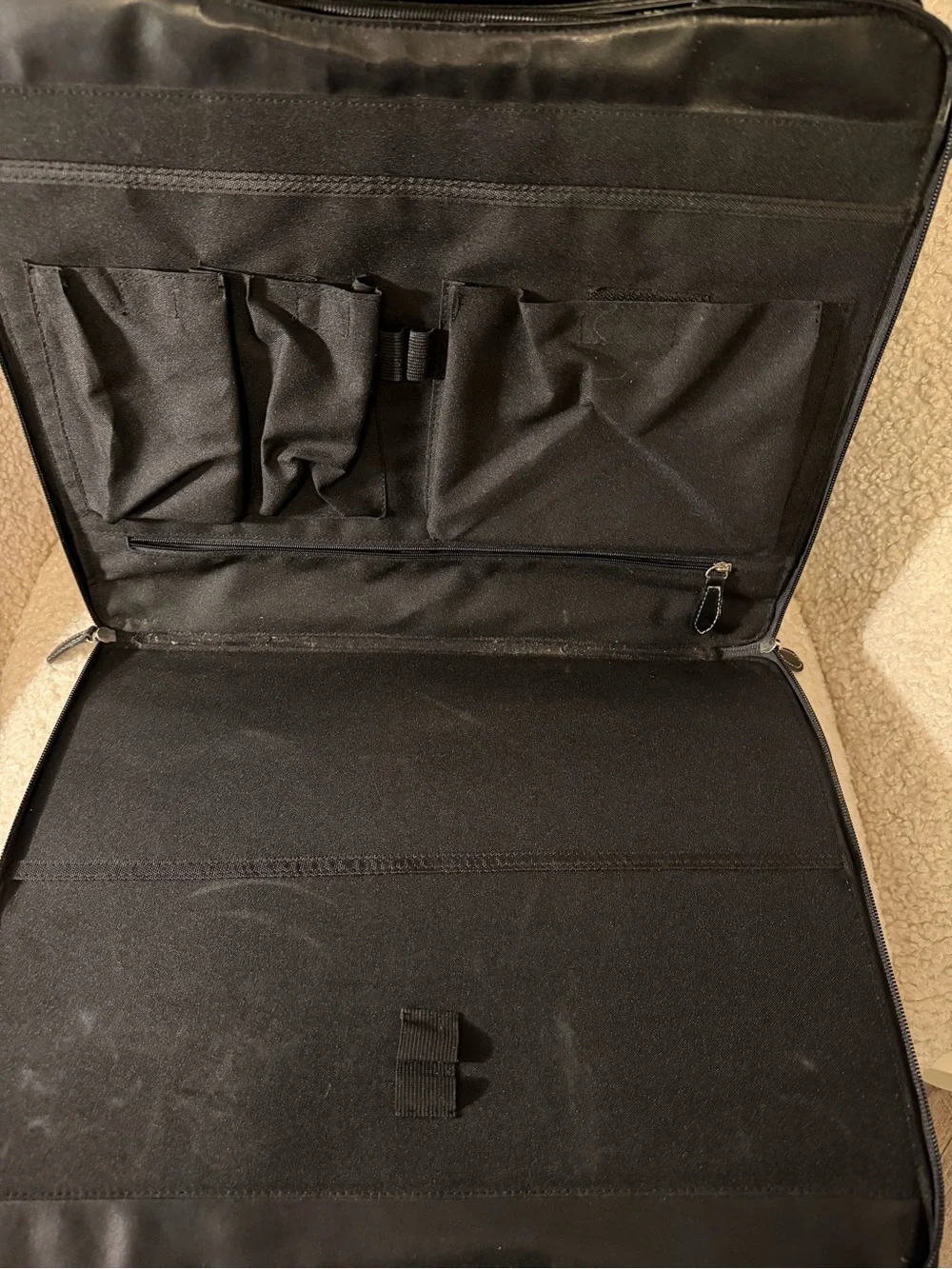 Around the Block Black Genuine Leather Business Briefcase Work Tote EUC